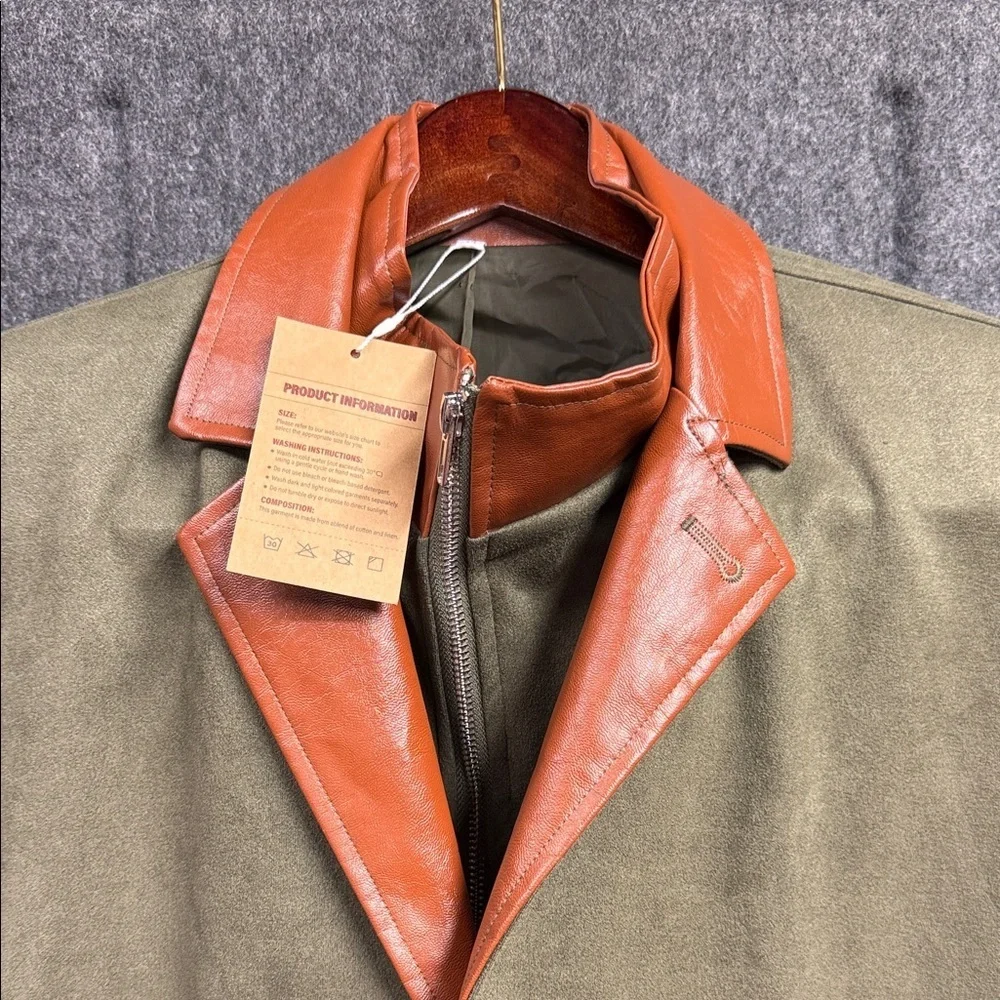 Manley Stylish Olive Blazer with Tan Leather Details - Picture 4 of 7